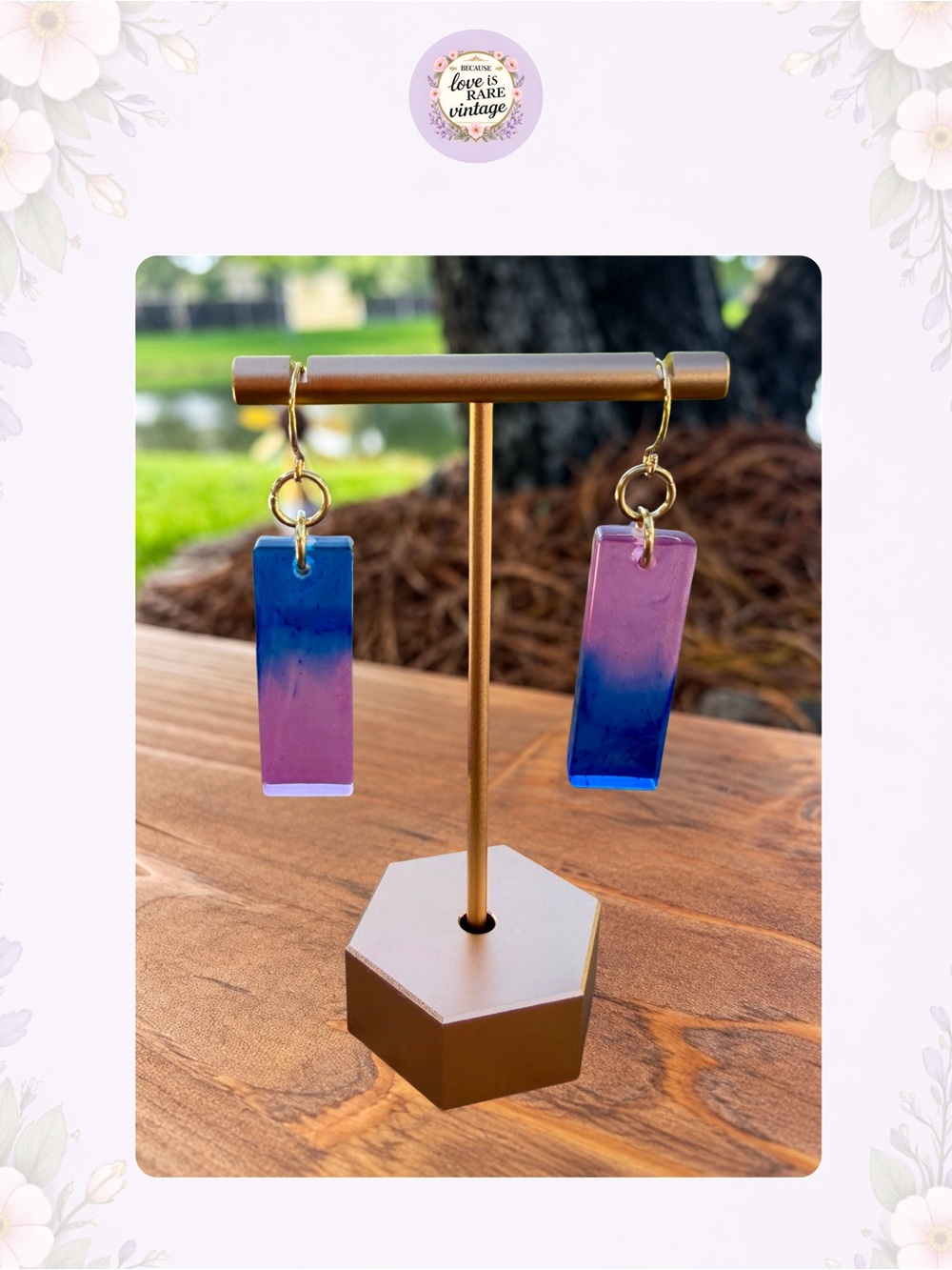Rectangle Resin Earrings in Pink & Blue Ombré • Retro Style